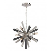 CLA-Sputnik: Polished Nickel/Dark-Light Grey Washed Wood Pendant - 6 Lights